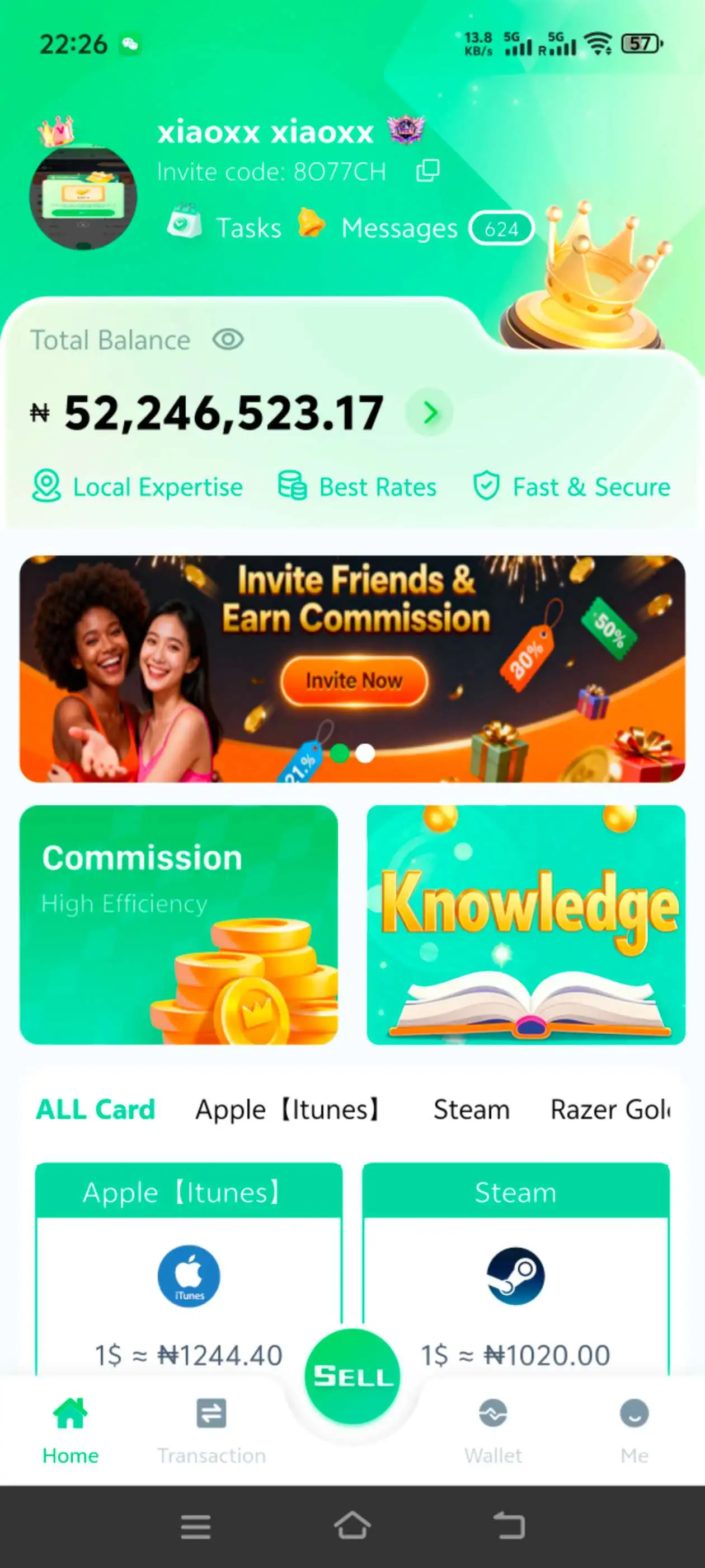 Gift Card App Card Home Page