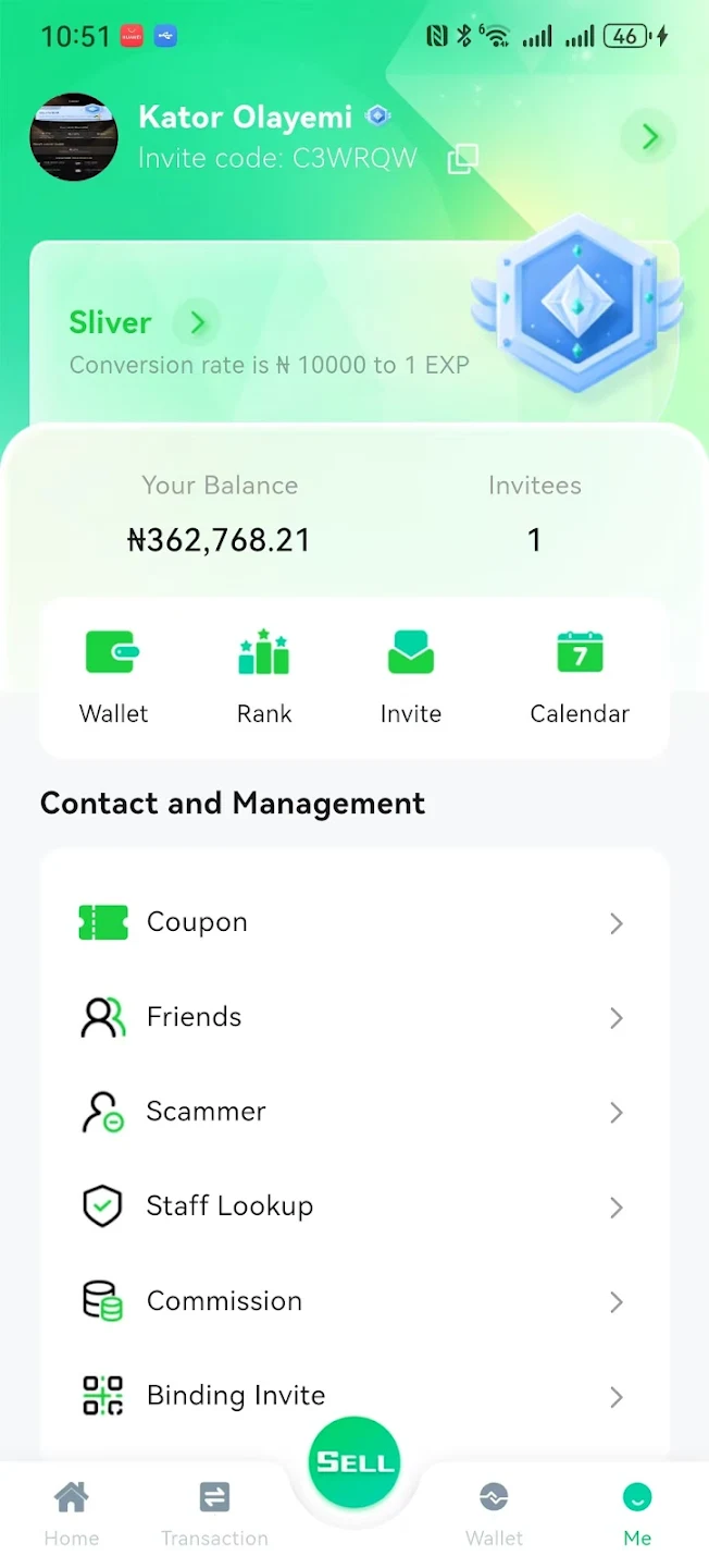Gift Card App User Center Page